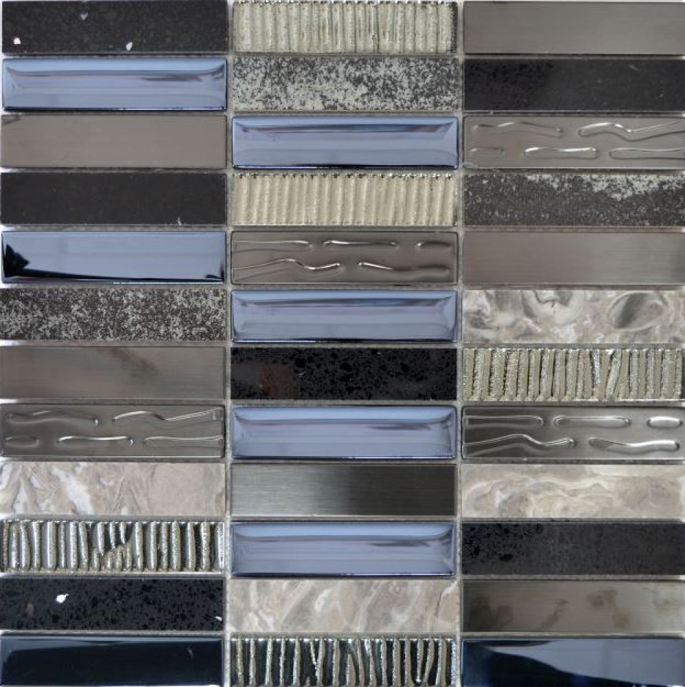 Riemchen Rechteck Mosaikfliesen Glasmosaik Komposit Edelstahl silber grau blauschwarz Wandverkleidung Küche - 87-58X