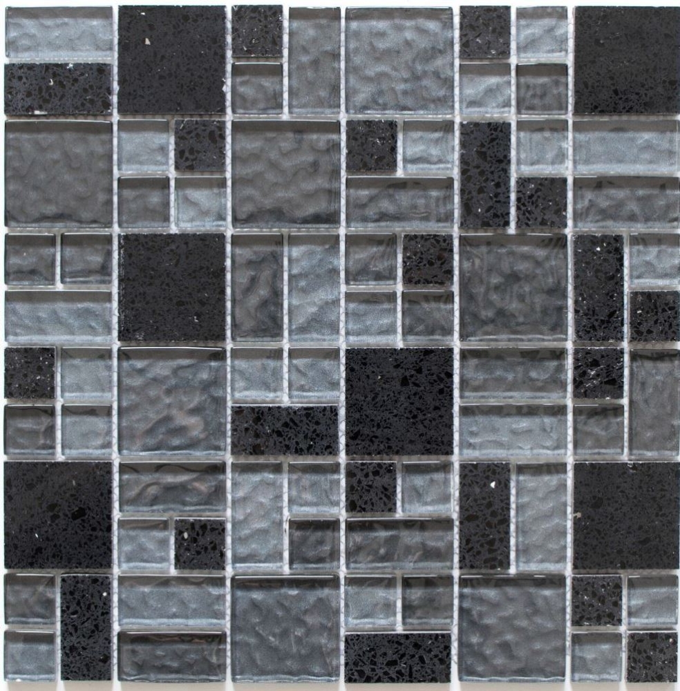 Piedra artificial vidrio mosaico mosaico azulejos compuesto negro gris oscuro antracita azulejo backsplash cocina - 88-K989