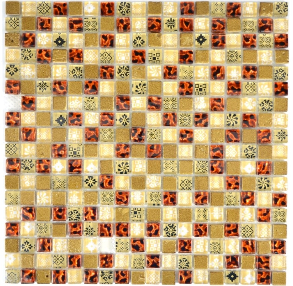 Mosaique Carre Mosaique de verre Resin mix optique beige rouge Mix translucide aspect retro brillant
