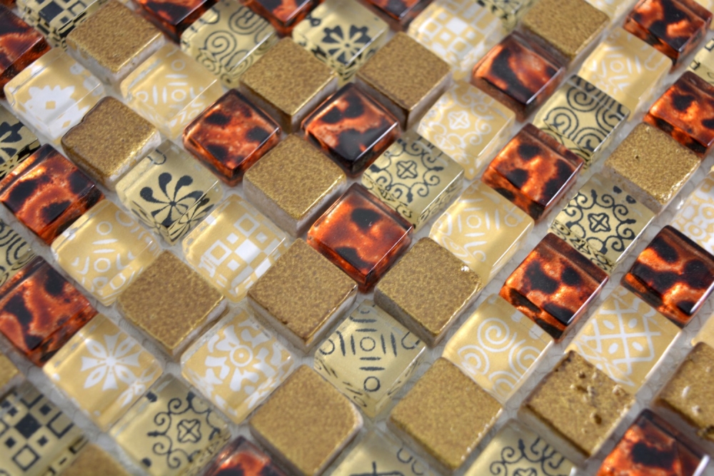 Mosaique Carre Mosaique de verre Resin mix optique beige rouge Mix translucide aspect retro brillant