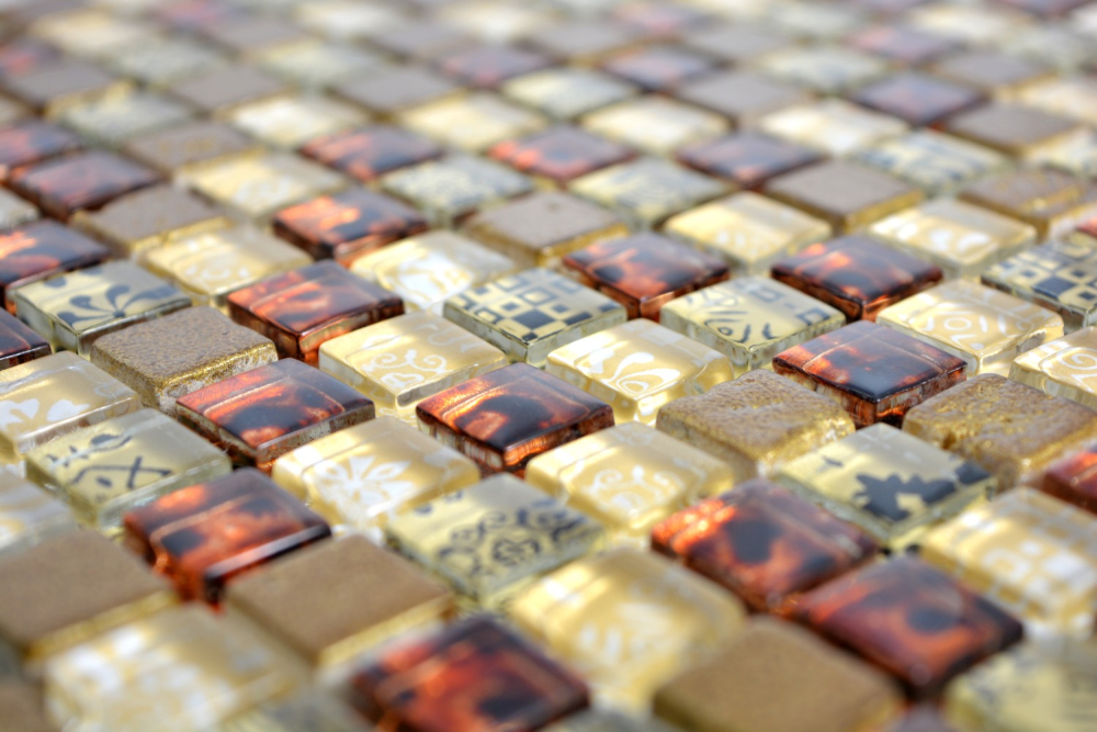 Mosaique Carre Mosaique de verre Resin mix optique beige rouge Mix translucide aspect retro brillant