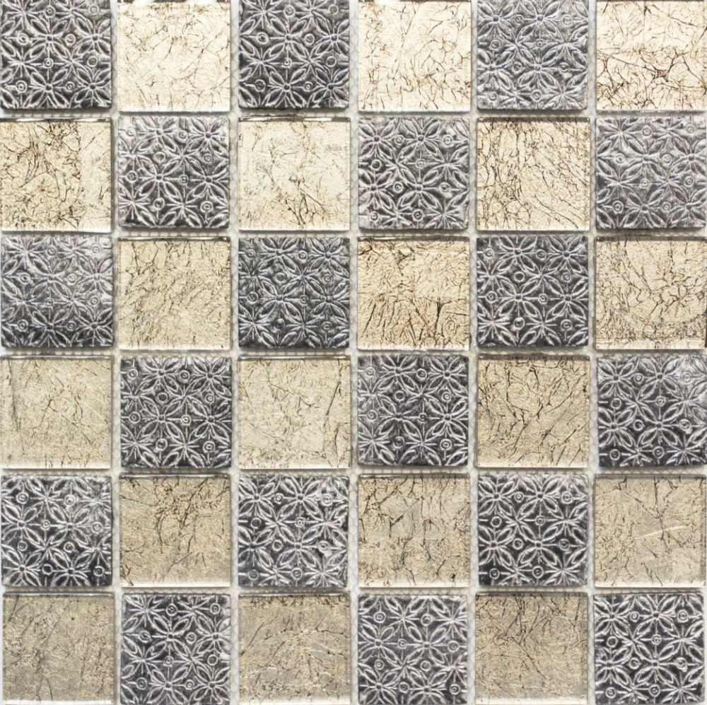 Mosaik Reliefoptik Mix Transluzent Resin mix champagner schwarz glaenzend - 10 Mosaikblaetter