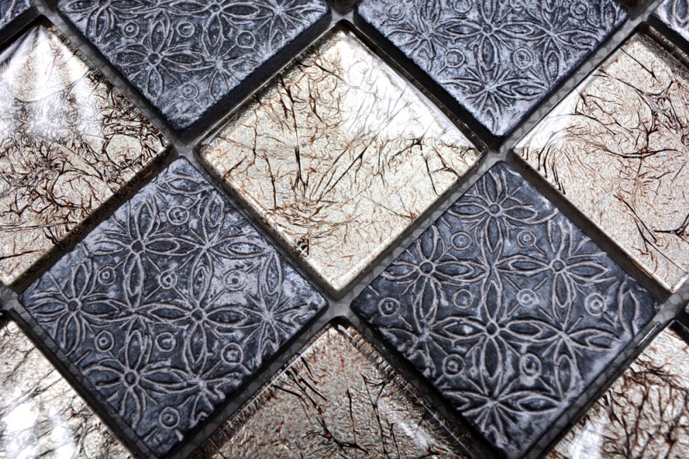 Mosaik Reliefoptik Mix Transluzent Resin mix champagner schwarz glaenzend - 10 Mosaikblaetter