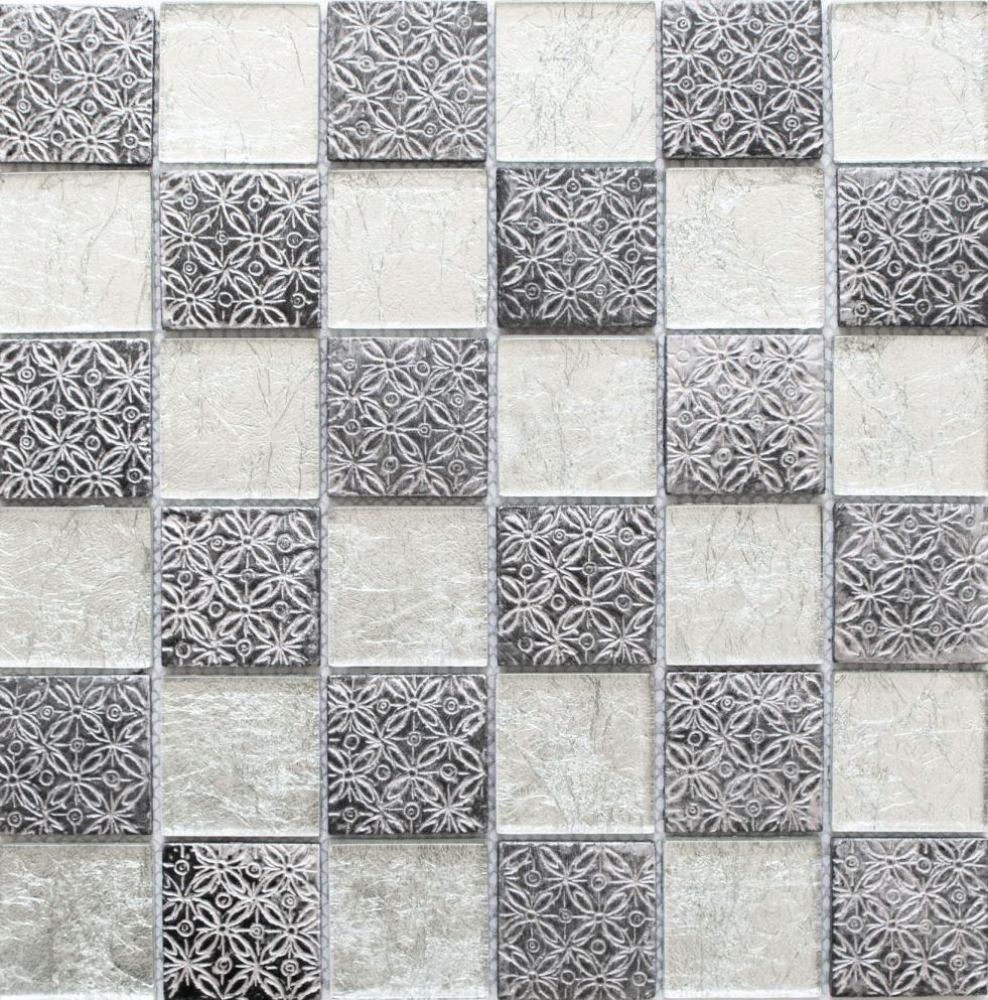 Mosaik Reliefoptik Mix Transluzent Resin silber glaenzend - 10 Mosaikblaetter