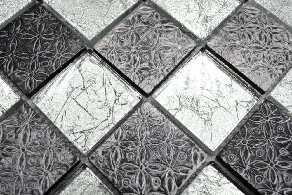 Mosaik Fliese Glasmosaik Silber Grau Resin Optik Fliesenspiegel Wand Küche - 88-8OP6