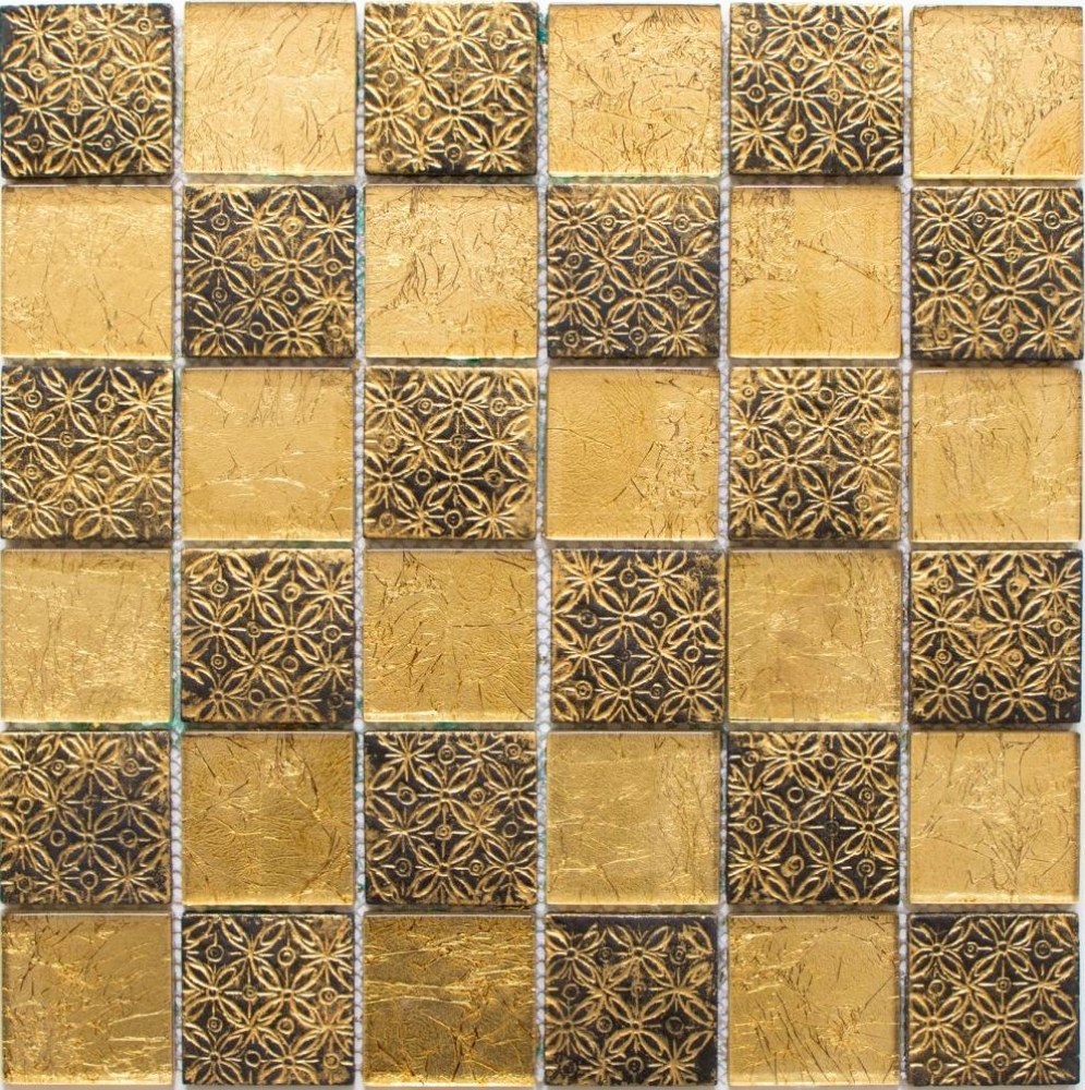 Mosaik Fliese Glasmosaik Gold Struktur Resinoptik Küchenfliese Fliesenspiegel - 88-8OP7