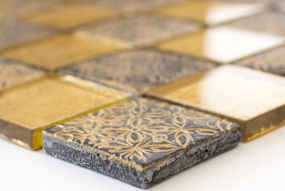Mosaik Fliese Glasmosaik Gold Struktur Resinoptik Küchenfliese Fliesenspiegel - 88-8OP7