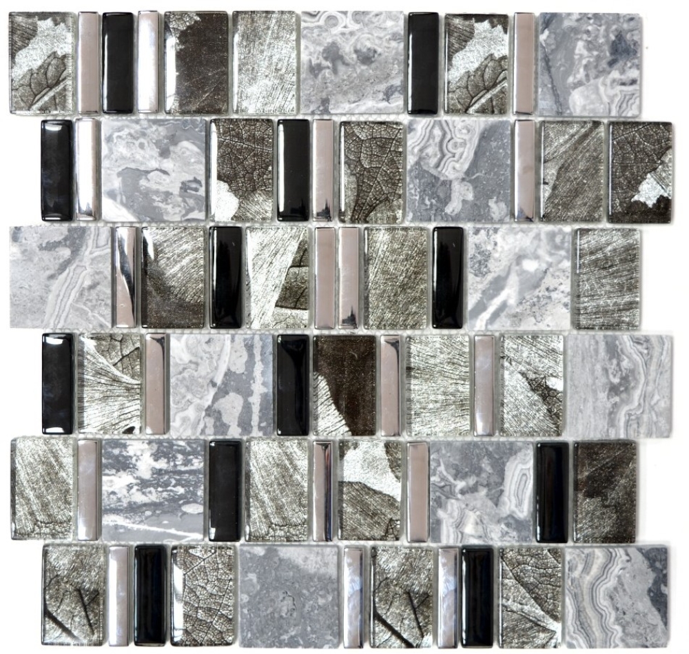 Mosaico multioptico mezcla piedra translucida mezcla gris negro brillante - 10 hojas de mosaico