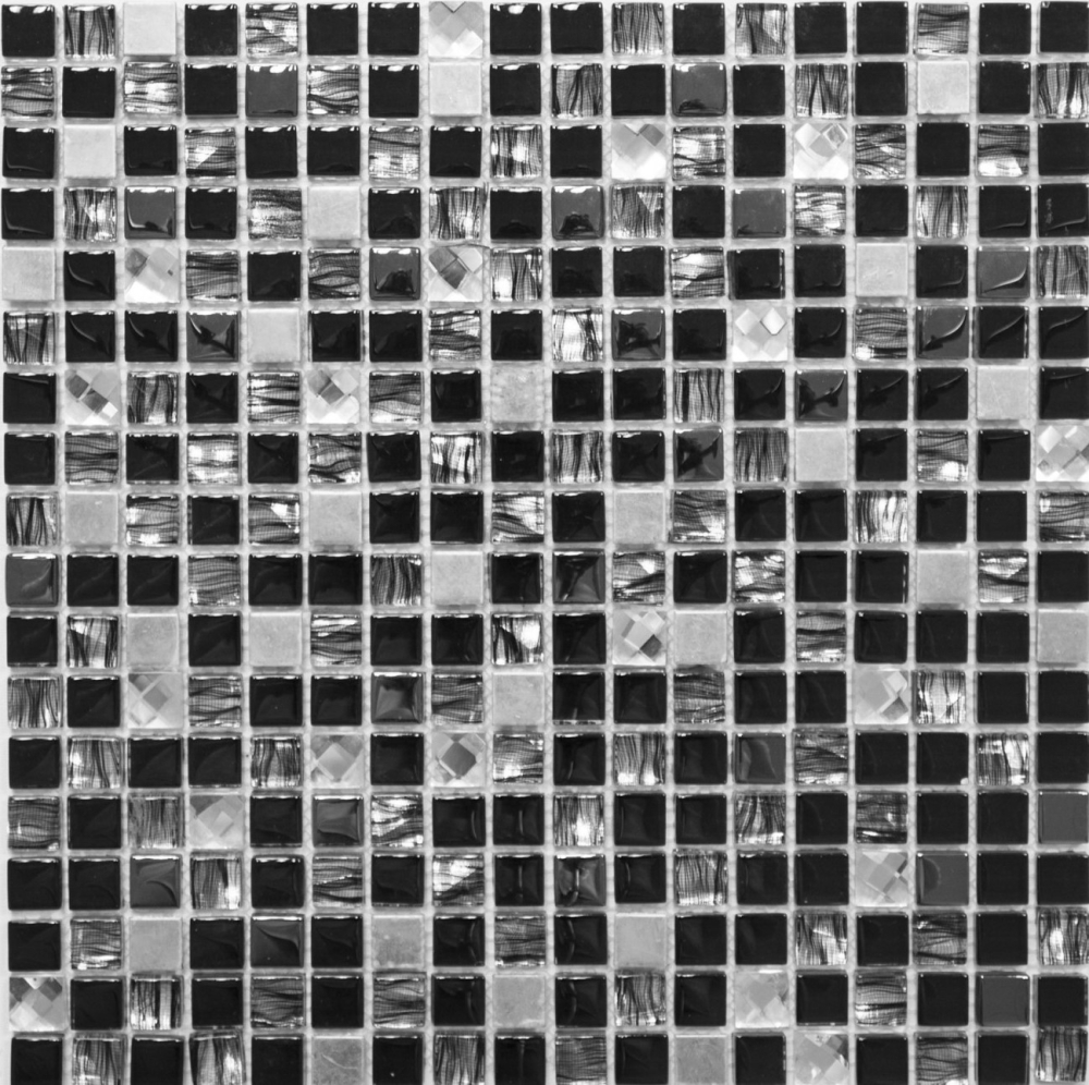 Mosaico cuadrado mosaico de vidrio mezcla de acero negro mezcla de vidrio translucido acero inoxidable brillante