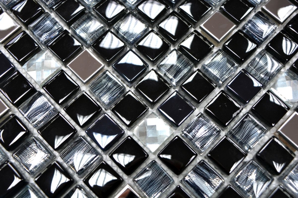 Mosaico cuadrado mosaico de vidrio mezcla de acero negro mezcla de vidrio translucido acero inoxidable brillante