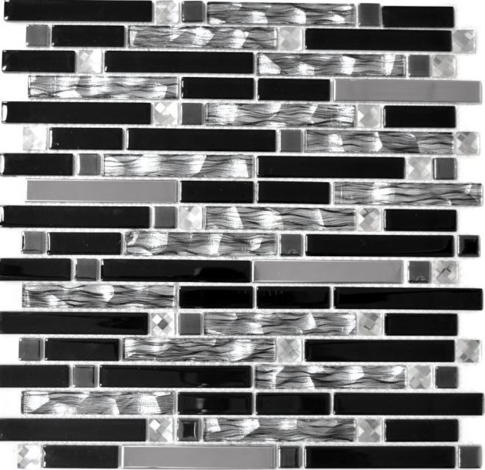 Mosaik Verbund Glasmosaik Stahl mix schwarz Glas Mix Transluzent Edelstahl Verbundoptik glänzend