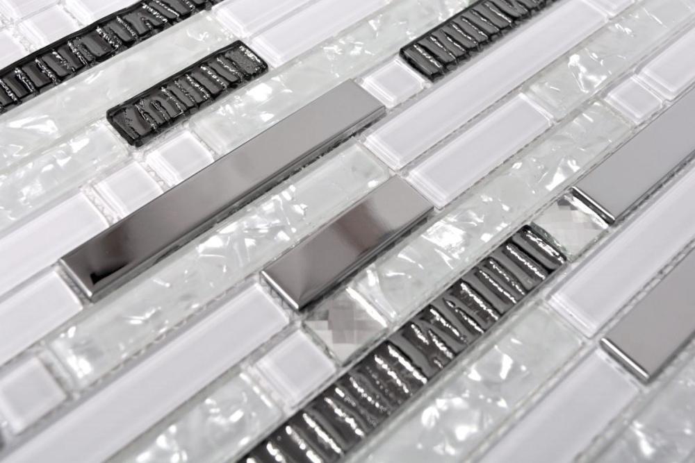 Mosaico compuesto vidrio mosaico acero mezcla blanco vidrio mezcla translucido acero inoxidable aspecto compuesto brillante