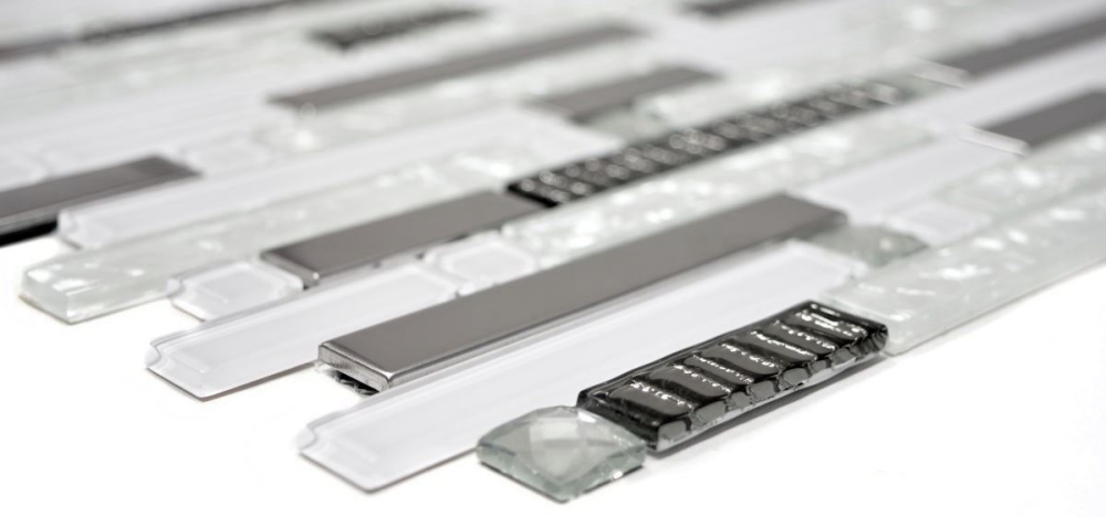 Mosaico compuesto vidrio mosaico acero mezcla blanco vidrio mezcla translucido acero inoxidable aspecto compuesto brillante