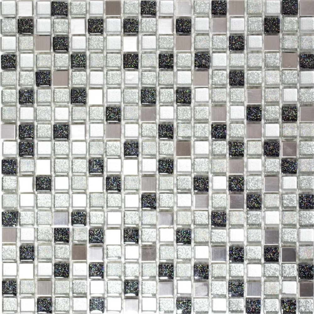 Mosaico cuadrado vidrio mosaico acero mezcla plata negro mezcla translucido acero inoxidable brillante