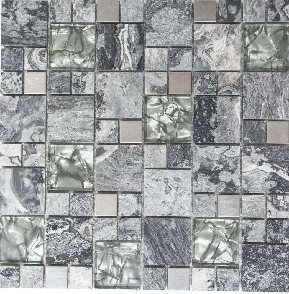 Piedra natural mosaico de vidrio mosaico de marmol azulejos de acero inoxidable gris plata antracita azulejo backsplash pared cocina cuarto de bano - 88-0204