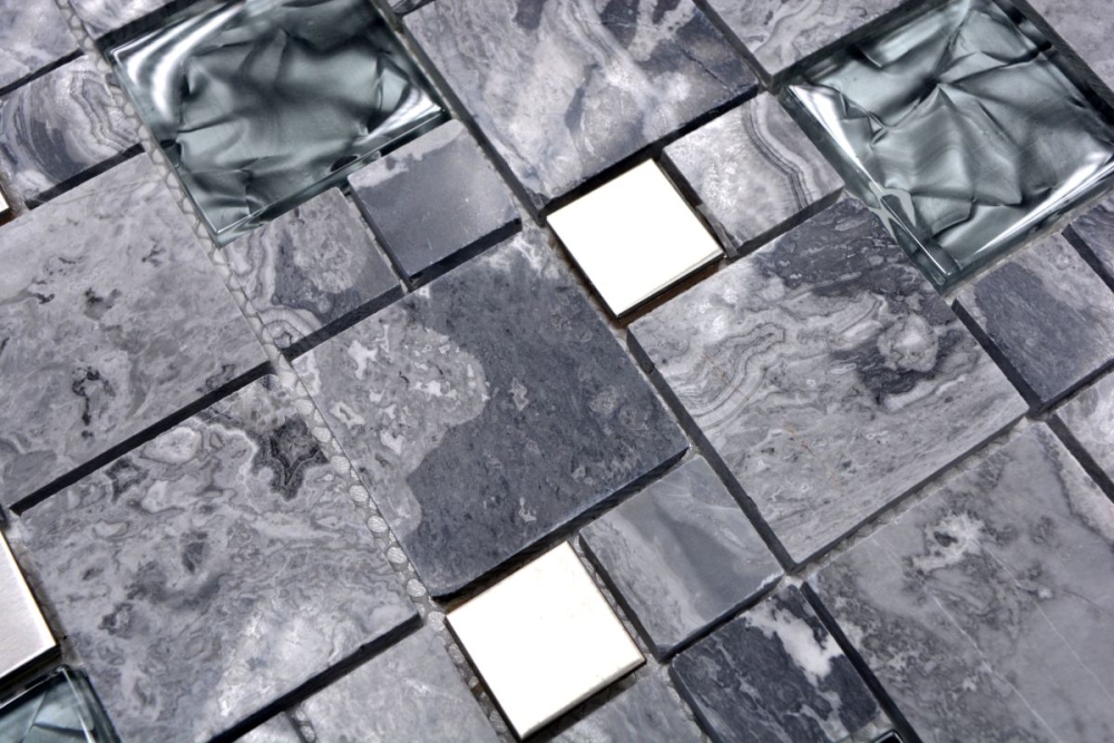 Piedra natural mosaico de vidrio mosaico de marmol azulejos de acero inoxidable gris plata antracita azulejo backsplash pared cocina cuarto de bano - 88-0204