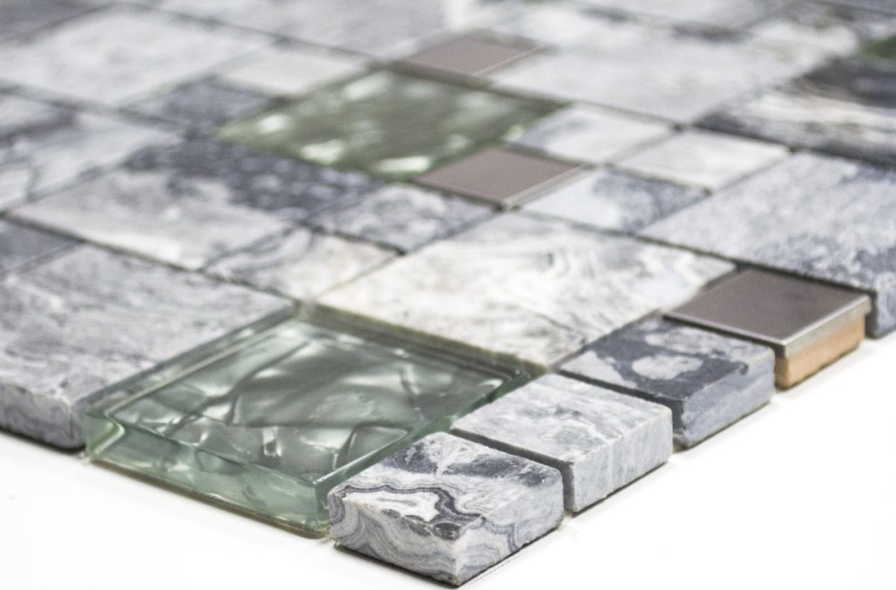 Piedra natural mosaico de vidrio mosaico de marmol azulejos de acero inoxidable gris plata antracita azulejo backsplash pared cocina cuarto de bano - 88-0204