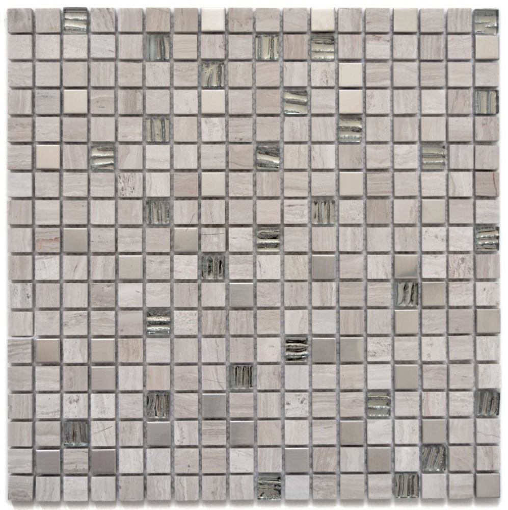 Mosaique de verre Pierre naturelle Rustique Acier inoxydable blanc gris cream aspect bois 92-2002