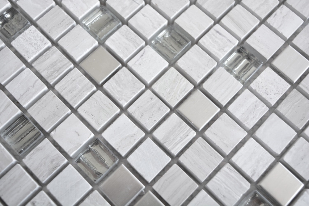 Mosaique de verre Pierre naturelle Rustique Acier inoxydable blanc gris cream aspect bois 92-2002