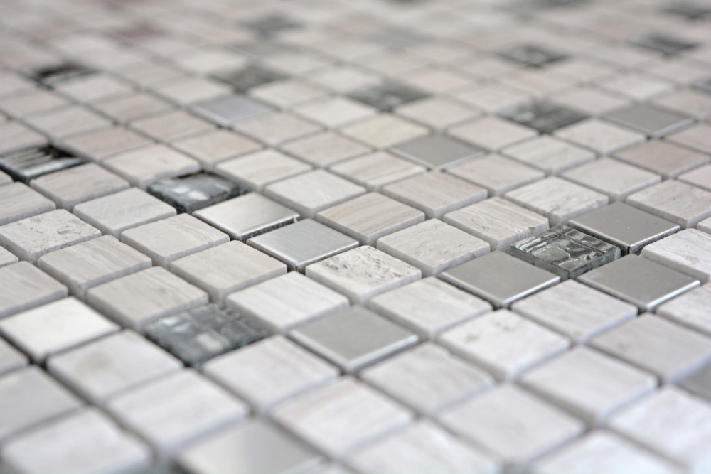 Mosaique de verre Pierre naturelle Rustique Acier inoxydable blanc gris cream aspect bois 92-2002