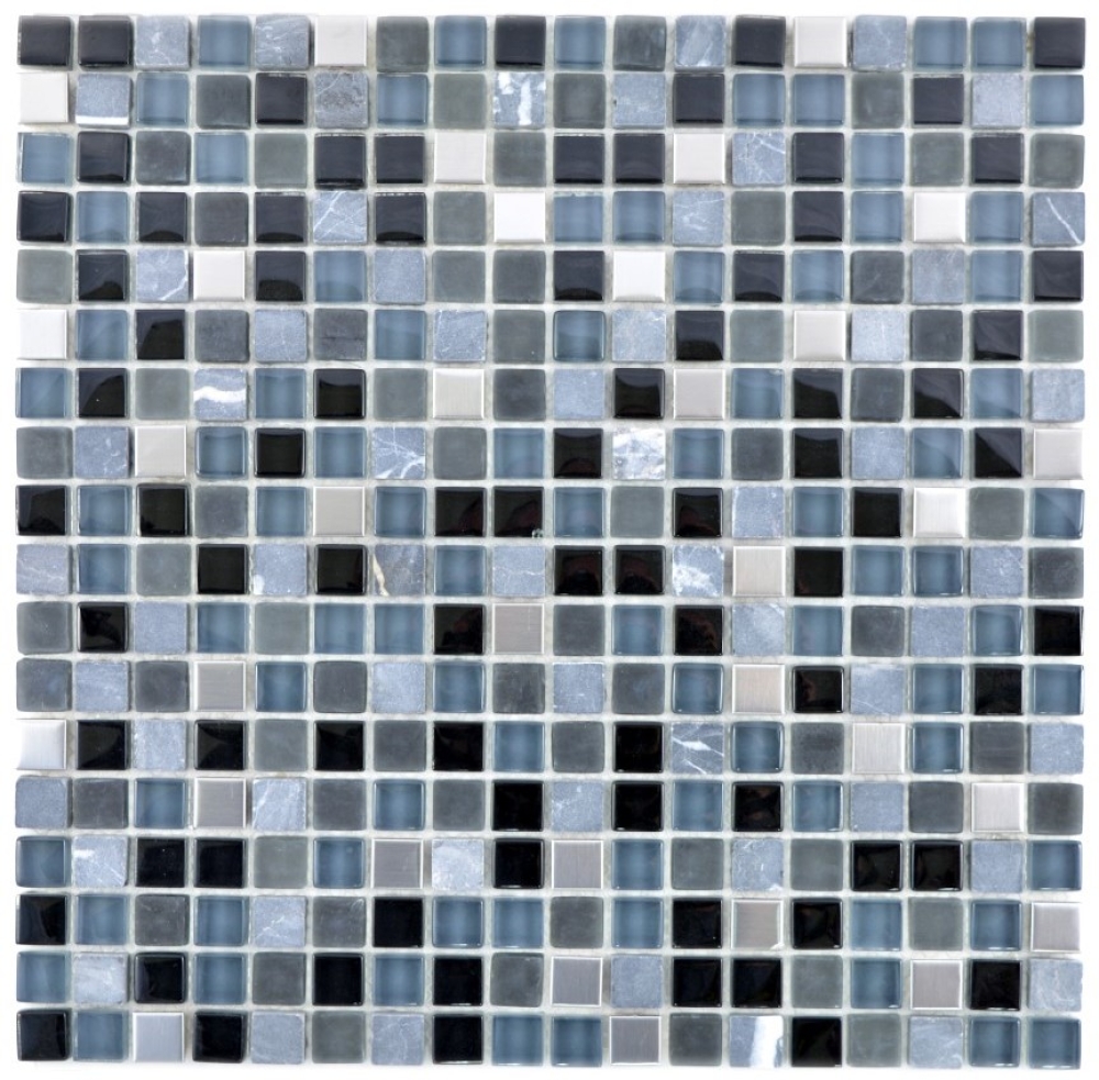 Mosaique Mix pierre translucide inox mix noir brillant - 10 feuilles de mosaique