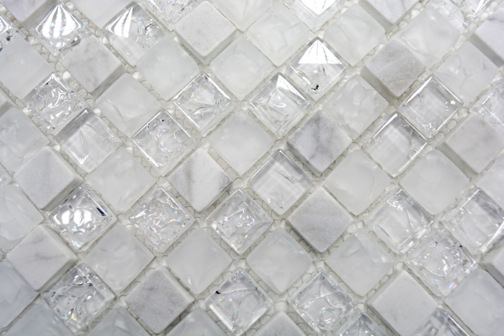 Mosaico cuadrado de vidrio mosaico de piedra mezcla blanca mezcla translucida brillante