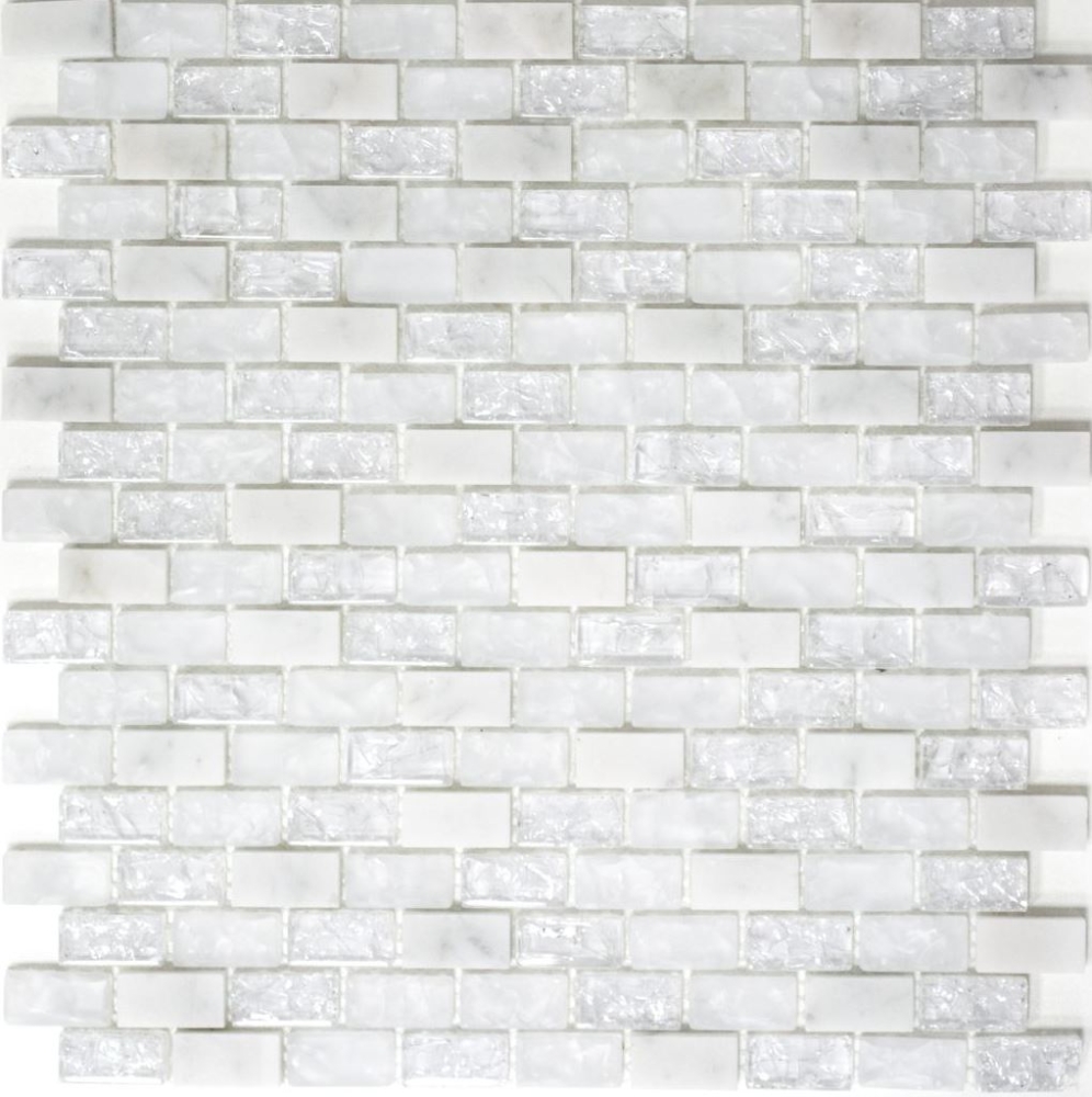 Mosaik Stäbchen Verbund Naturstein Mosaikfliese weiß Brick Glasmosaik Bruchglas Marmor Fliesenspiegel Wand Küche Bad - 87-0111