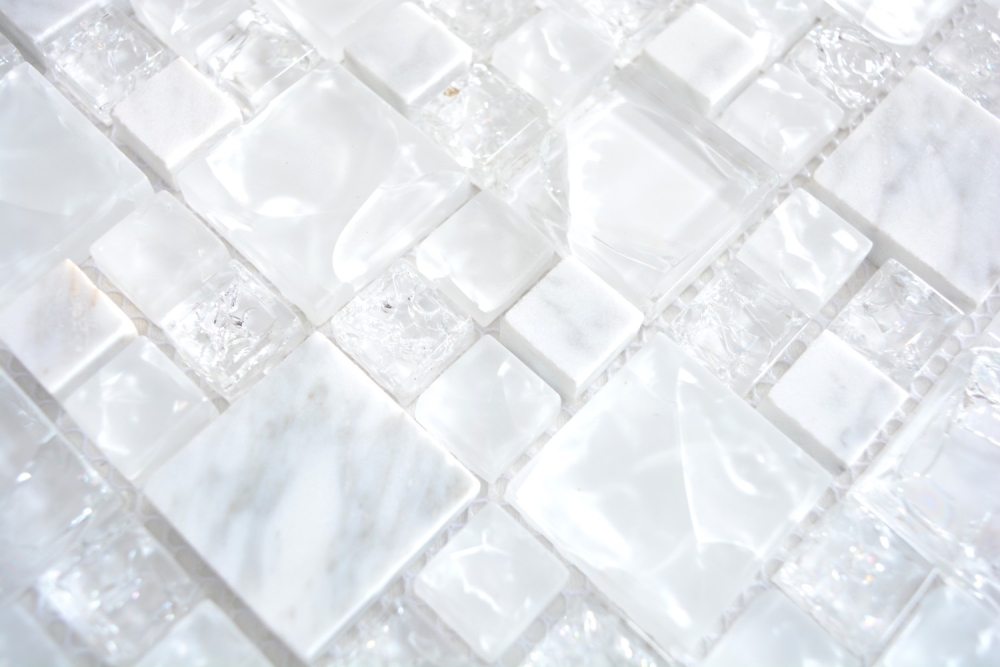 Mosaico combinacion look mix piedra translucida blanco brillante - 10 hojas de mosaico