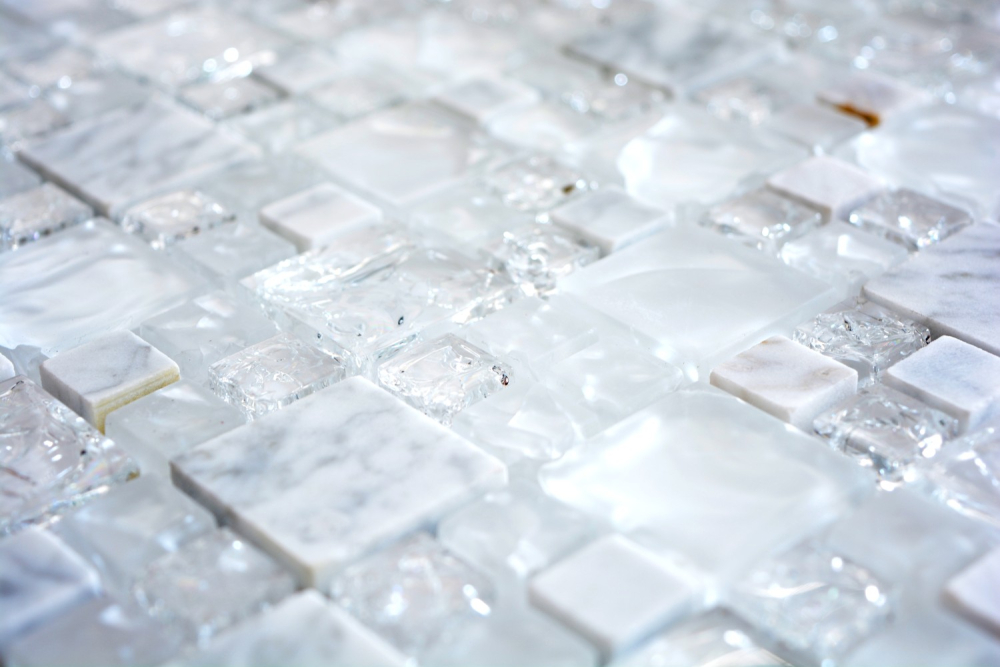 Mosaico combinacion look mix piedra translucida blanco brillante - 10 hojas de mosaico