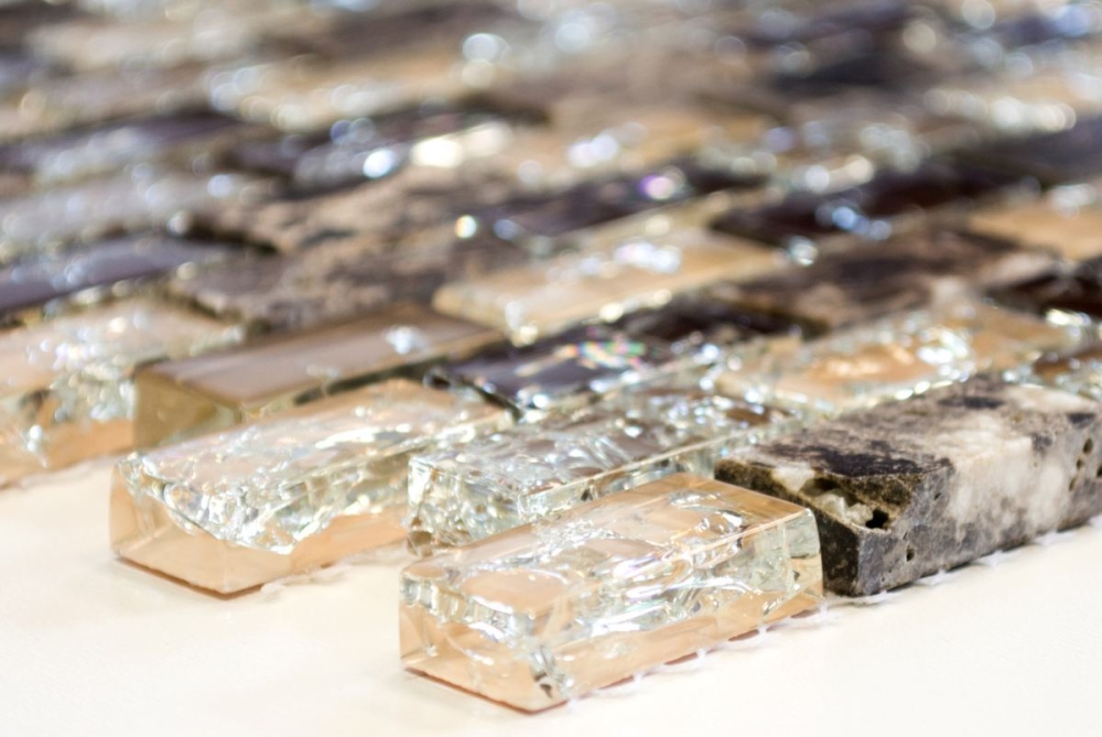 Mosaique baguettes composite pierre naturelle carreau de mosaique brun fonce noisette beige Brick mosaique de verre brisee carrelage mural - 87-B1155
