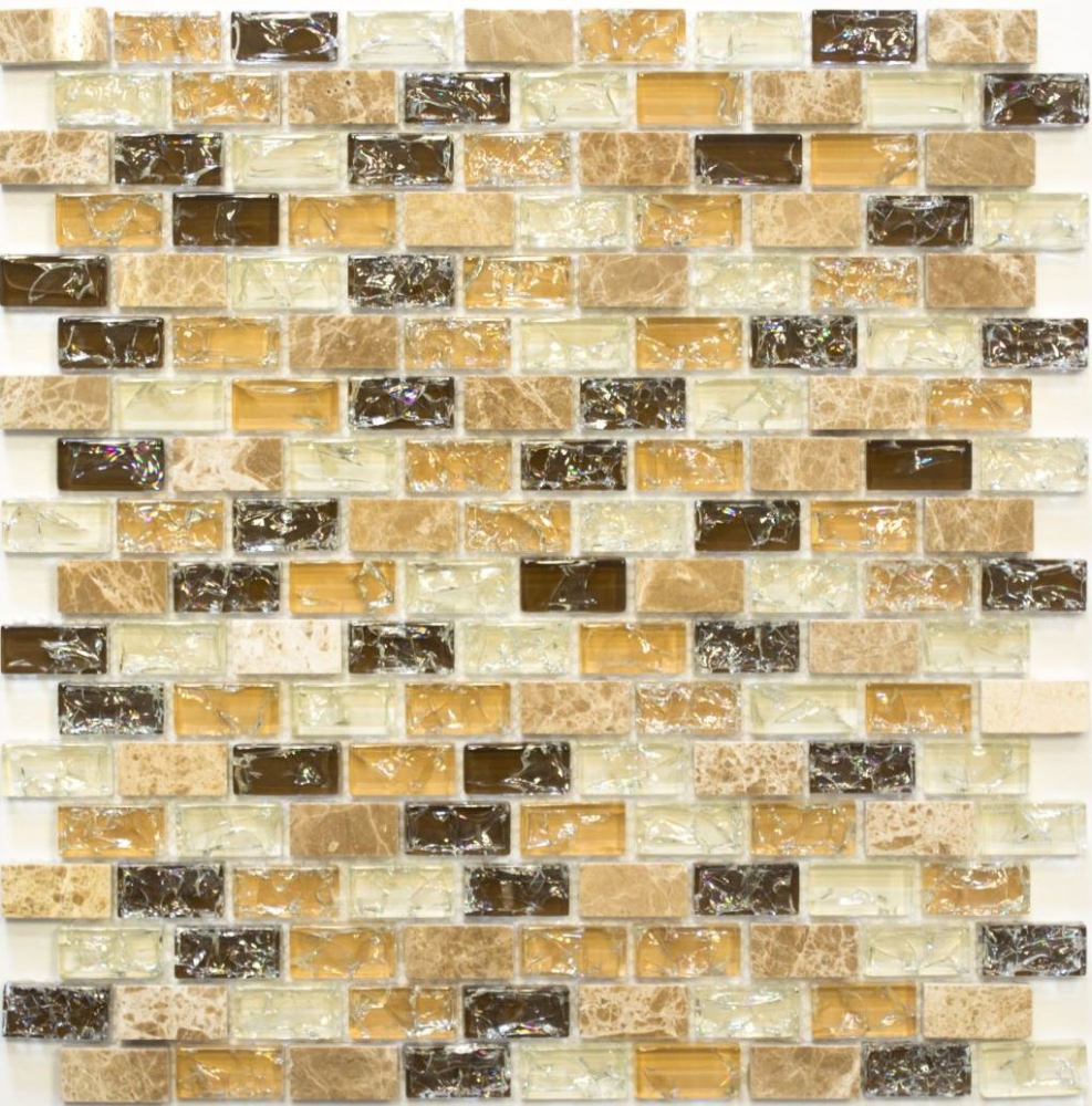 Mosaique aspect maconnerie Mix pierre translucide mix beige clair brillant - 10 feuilles de mosaique