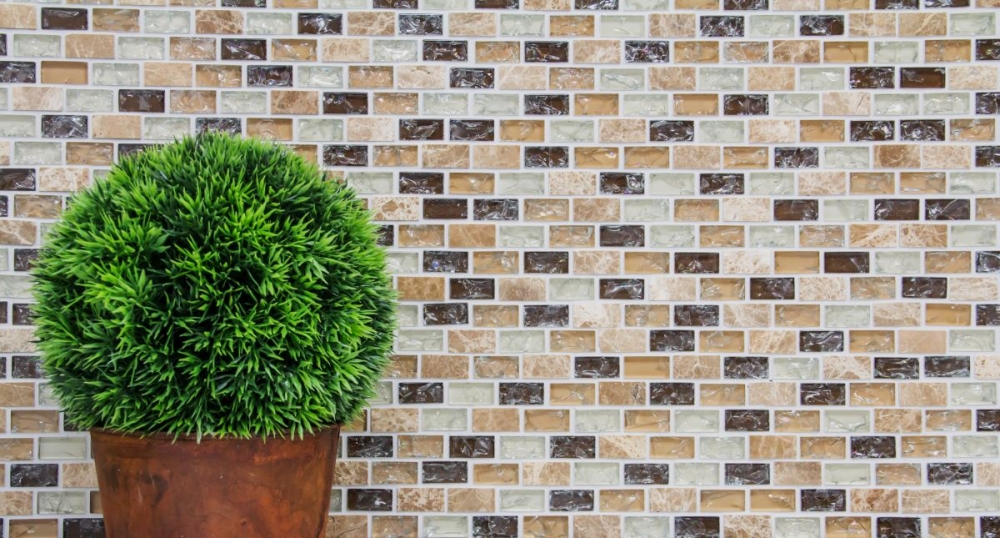 Mosaik Stäbchen Verbund Naturstein Mosaikfliese hellbeige braun Brick Glasmosaik Bruchglas Marmor Küchenrückwand Bad WC - 87-B1153