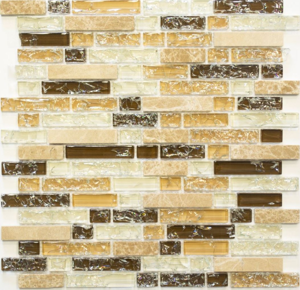 Mosaique composite Mosaique de verre Pierre mix emperador clair Mix translucide Aspect de la maconnerie beige clair brillant