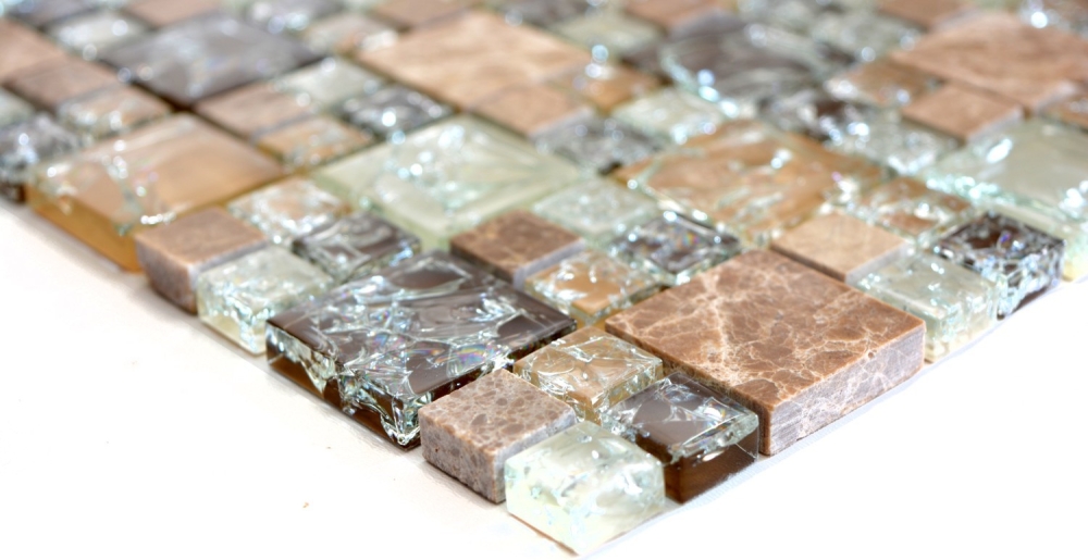 Mosaico combinacion vidrio mosaico piedra mezcla emperador luz mezcla translucido combinacion look marron claro brillante