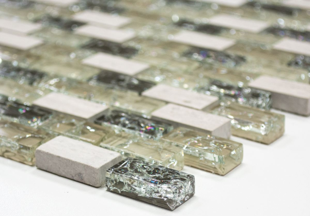 Piezas de mosaico compuesto de azulejos de mosaico de piedra natural gris-verde beige ladrillo mosaico de vidrio de cantera azulejos de marmol backsplash azulejos de la pared - 87-B1152