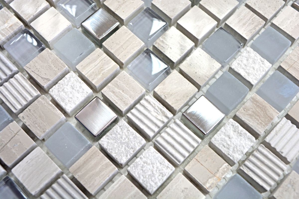 Mosaique de verre Pierre naturelle gris clair argent cream 92-HQ10