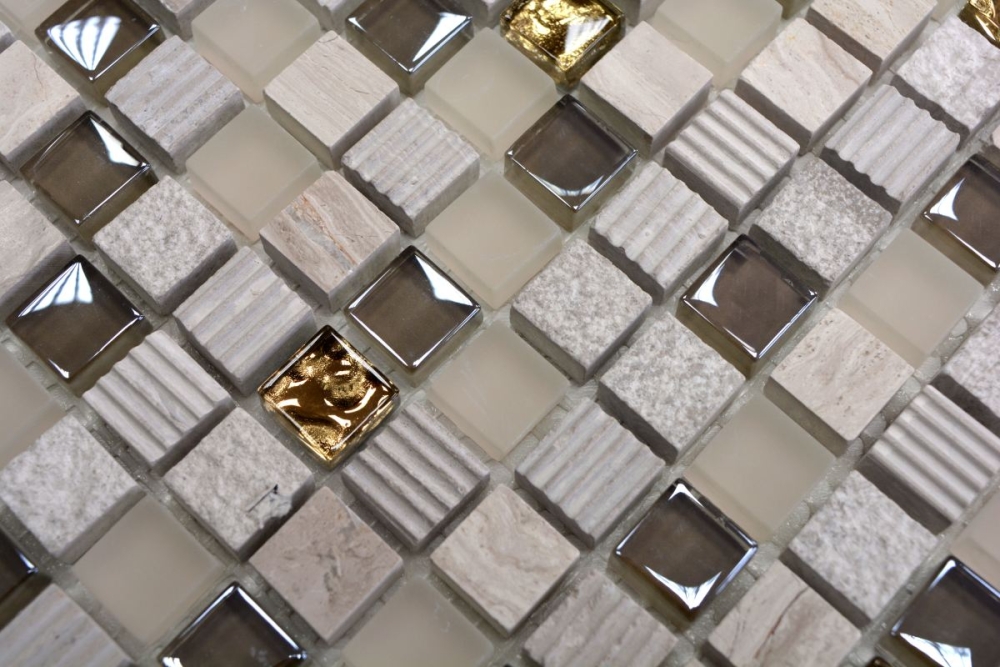 Mosaique de verre Pierre naturelle gris clair brillant gold cream structure 92-HQ12