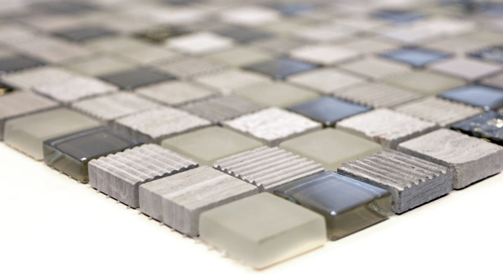 Mosaico mezcla piedra translucida gris claro oro mate - 10 hojas de mosaico