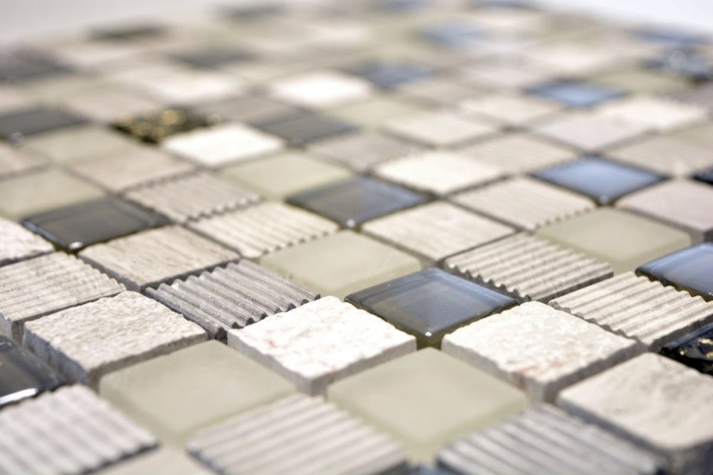 Mosaico mezcla piedra translucida gris claro oro mate - 10 hojas de mosaico