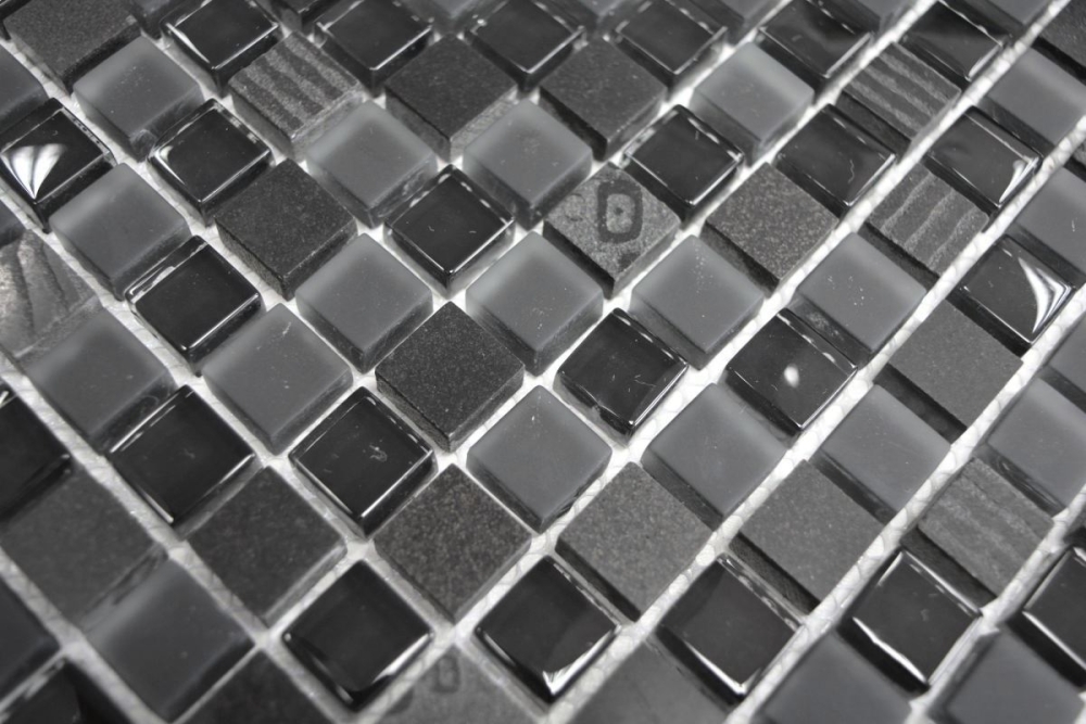 Mosaique de verre Pierre naturelle Rustique gris fonce graphite noir relief 83-HQ19