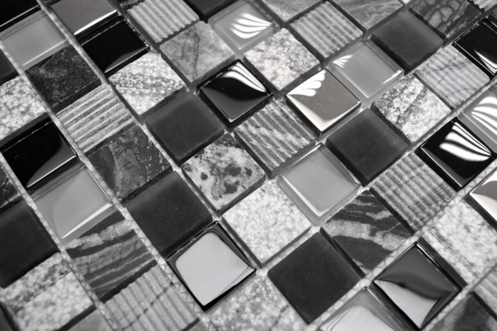 Mosaico mezcla piedra translucida gris negro mate - 10 hojas de mosaico