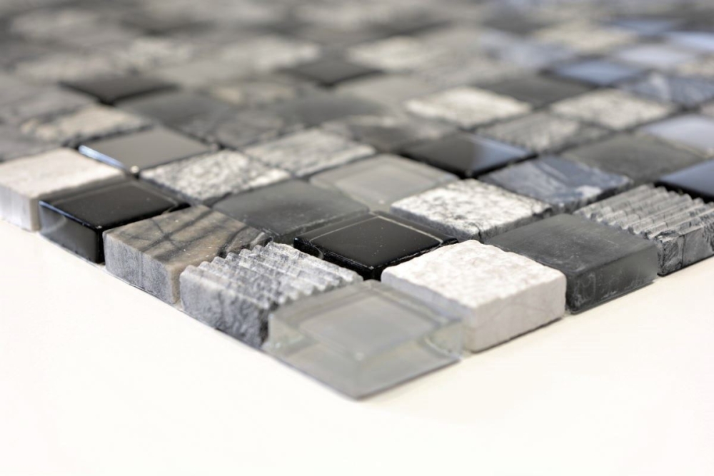 Mosaico mezcla piedra translucida gris negro mate - 10 hojas de mosaico