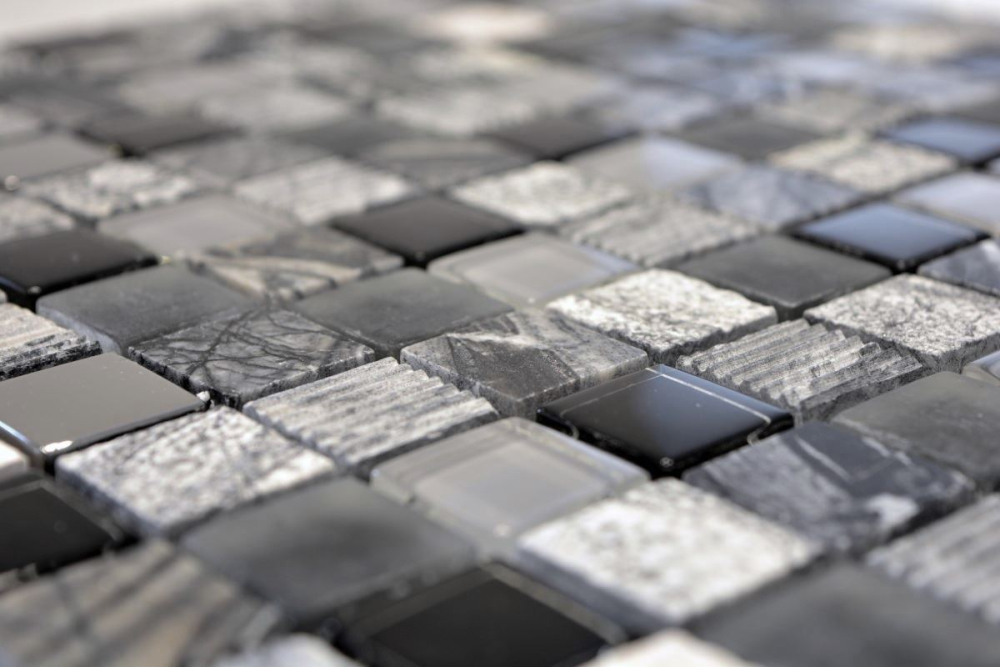 Mosaico mezcla piedra translucida gris negro mate - 10 hojas de mosaico