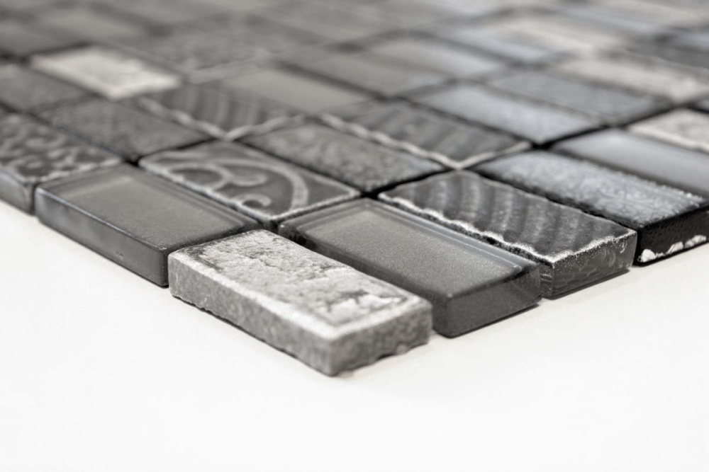 Mosaique Rectangle Mosaique de verre Pierre mix Retro silver Mix translucide aspect croise argent brillant