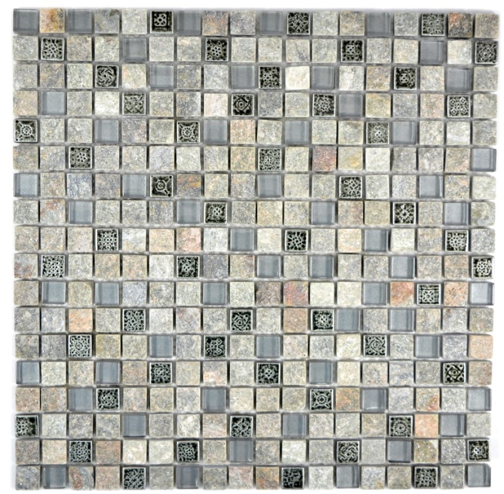 Mosaik Retrooptik Mix Transluzent Stein Resin grau matt - 10 Mosaikblaetter