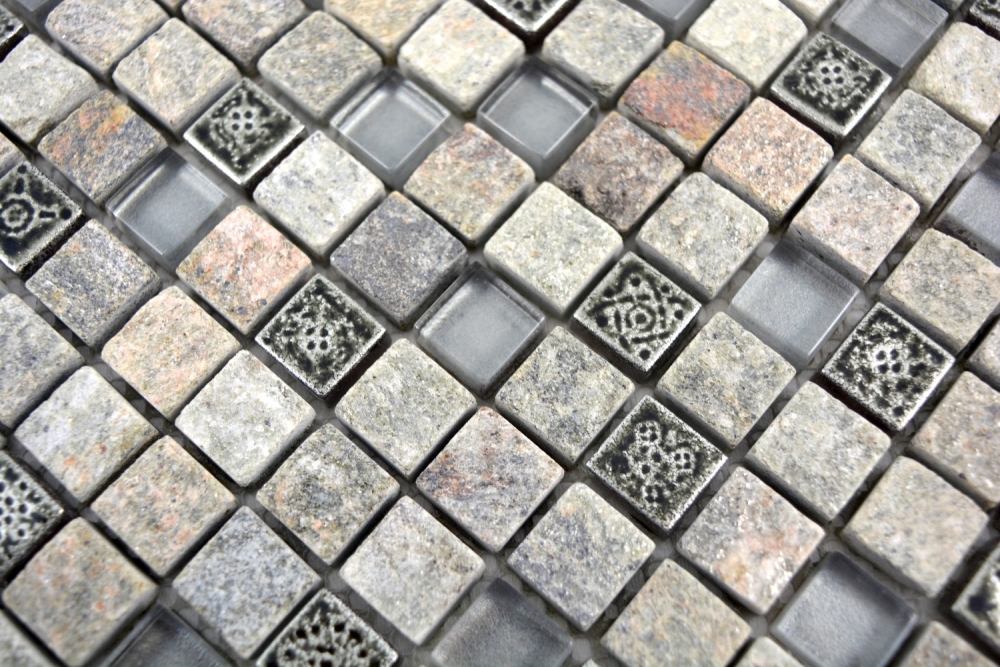 Mosaik Retrooptik Mix Transluzent Stein Resin grau matt - 10 Mosaikblaetter