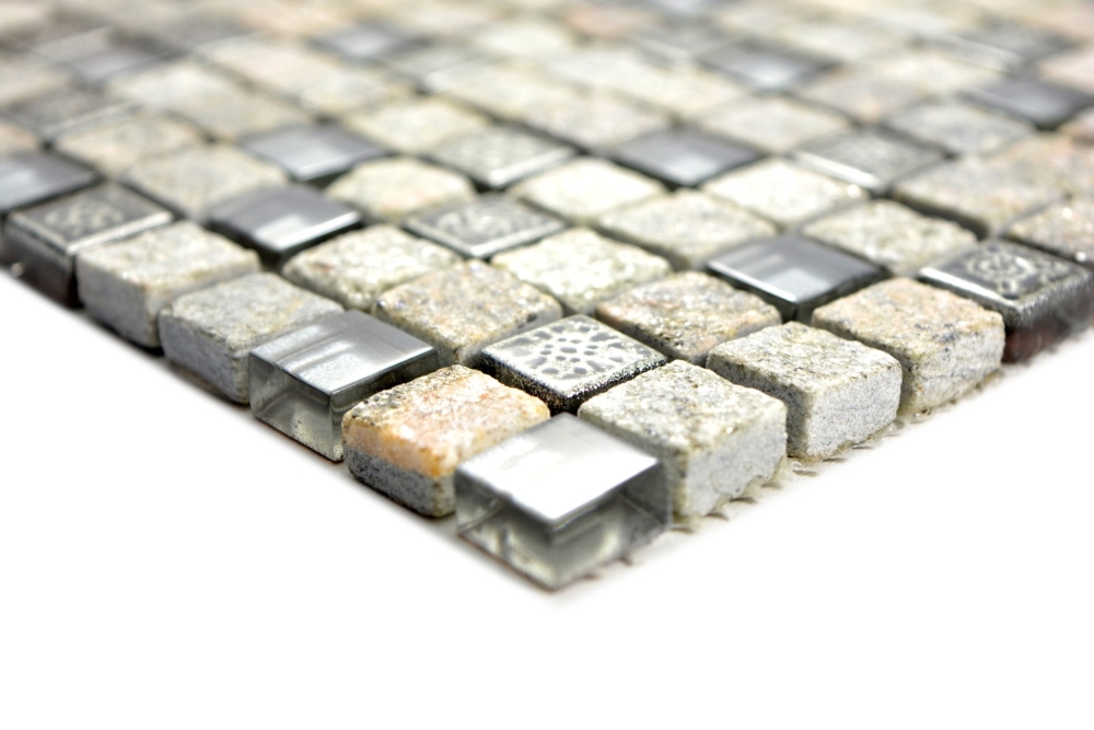 Mosaik Retrooptik Mix Transluzent Stein Resin grau matt - 10 Mosaikblaetter