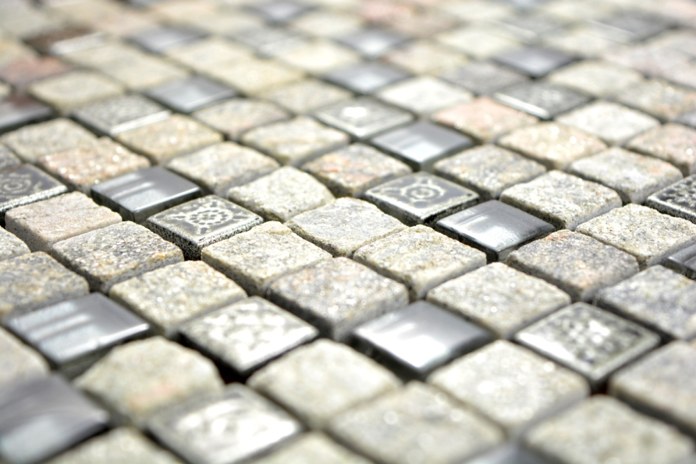 Mosaik Retrooptik Mix Transluzent Stein Resin grau matt - 10 Mosaikblaetter