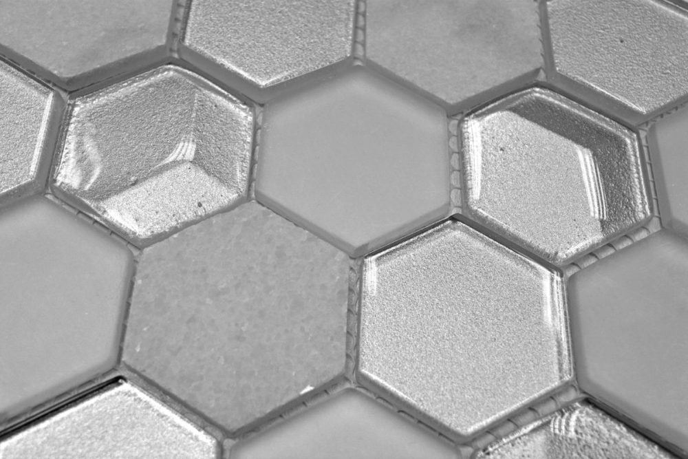 Glasmosaik Naturstein Mosaikfliese Hexagon 3D Weiß Cream 11D-HXN11