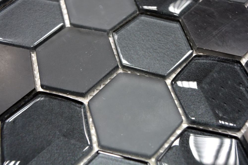 Glasmosaik Naturstein Mosaikfliese Hexagon 3D anthrazit grau grafit schwarz 11D-33